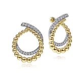 14 KARAT YELLOW GOLD OPEN DOUBLE ROW BALL AND DIAMOND POST EARRINGS