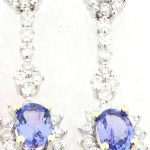 18K White Gold Diamond and Oval Tanzanite Dangle Earrings