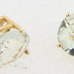 14K Yellow Gold Green Amethyst Studs