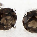 14K White Gold Smokey Quartz Studs