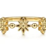 14K Yellow Gold Floral Dainty Stacker Band