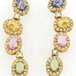 18K Yellow Gold Multicolored Sapphire and Diamond Dangle Earrings