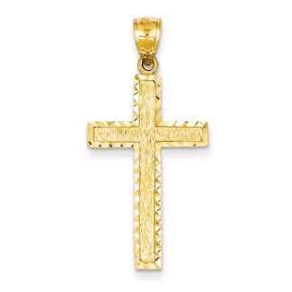 14K Yellow Gold Diamond-Cut Cross Pendant