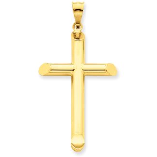14K Yellow Gold 3D Hollow High Polished Cross