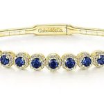 14K Yellow Gold Sapphire and Diamond Bangle