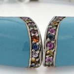 Sterling Silver Turquoise Enamel Cuff with Multicolored Sapphires
