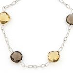 Sterling Silver Citrine and Smokey Quartz Link Bracelet