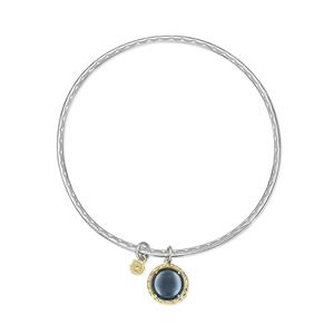 Sterling Silver and 18K Yellow Gold Tacori Bangle with Sky Blue Quartz Over Hematite Charm