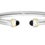 Sterling Silver and 18K Yellow Gold Clack Onyx Tip Double Row Cuff