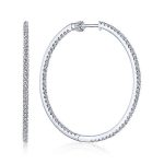 14 KARAT WHITE GOLD INSIDE OUT DIAMOND HOOP EARRINGS WITH SCREW BACKS