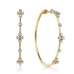 14 KARAT YELLOW GOLD 40MM HOOP DIAMOND EARRING WITH SCREW BACK