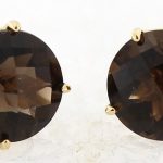 14K Yellow Gold 8mm Round Smokey Quartz Studs