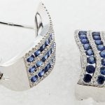 14K White Gold Sapphire & Diamond Hoop Earrings
