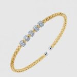 Sterling Silver, 18K Yellow Gold Plated 5 CZ Station Cuff