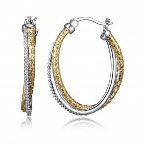 Sterling Silver, 18k Yellow Gold Plated Two-Tone Interlocking Oval Hoops