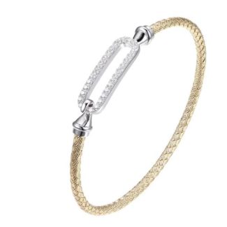 Sterling Silver, 18k Yellow Gold Plated CZ Paperclip Bangle