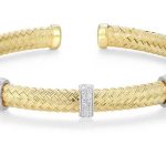 Sterling Silver,18K Yellow Gold Plated 3 CZ Bar Cuff Bracelet