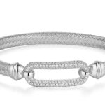 Sterling Silver Woven CZ Paperclip Bangle