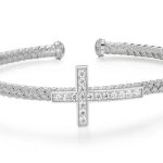 Sterling Silver CZ Cross Cuff Bracelet