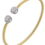 Sterling Silver, 18K Yellow Gold Plated CZ Tip Cuff Bracelet