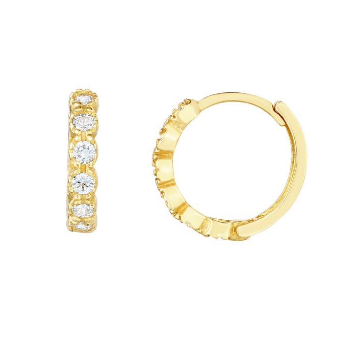 14k YELLOW GOLD CUBIC ZIRCONIA HUGGIE EARRINGS
