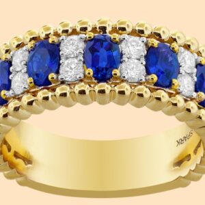 18K Two-Tone Beaded Sapphire & Diamond Ring