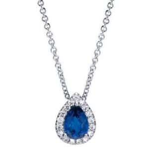 14 KARAT WHITE GOLD DIAMOND AND SAPPHIRE NECKLACE