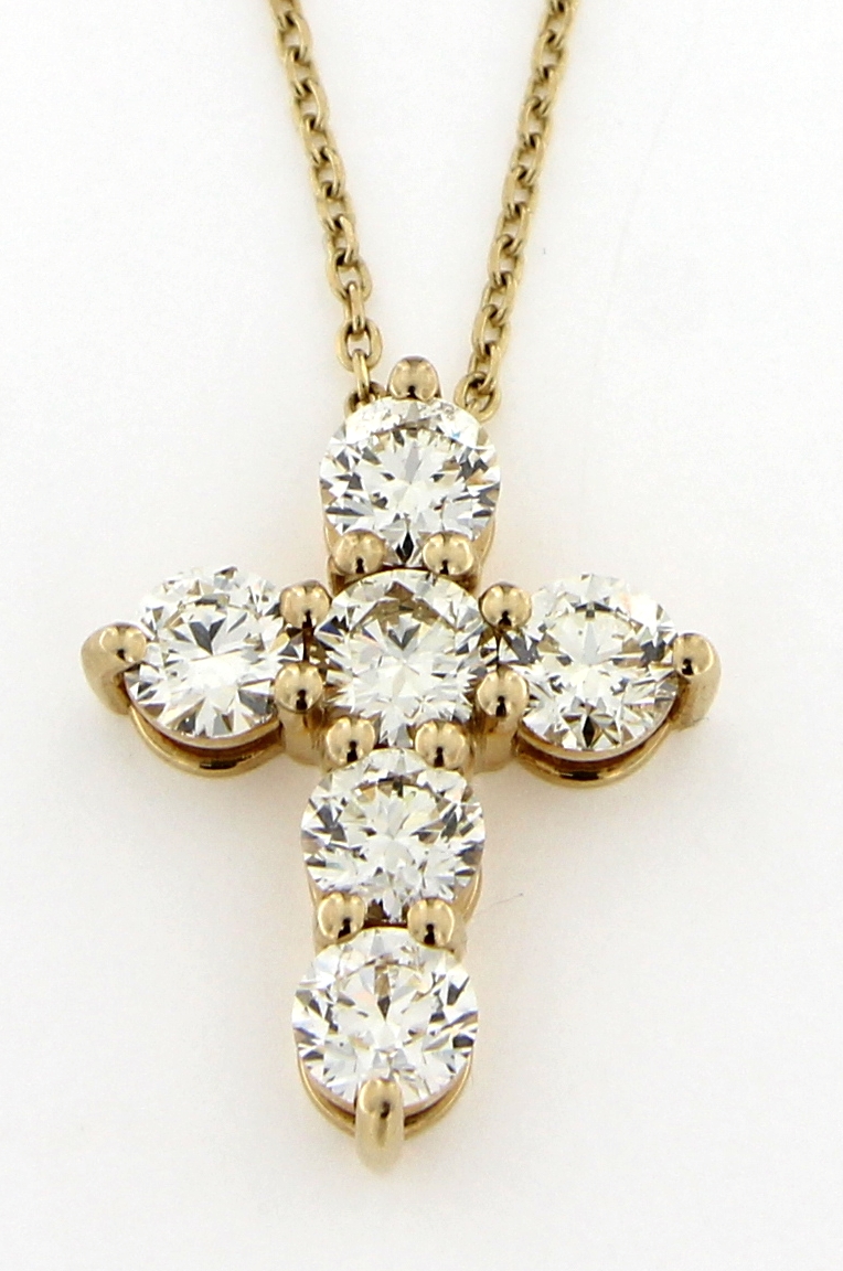 14K Yellow Gold 3ctw Diamond Cross Necklace