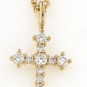 14K YELLOW GOLD DIAMOND CROSS NECKLACE