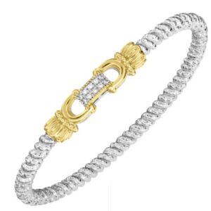 Sterlings Silver and 14K Yellow Gold 3mm Pave Diamond Bracelet