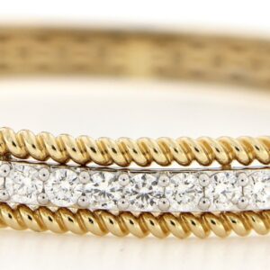 14K TWO-TONE DIAMOND ROPE EDGE BANGLE