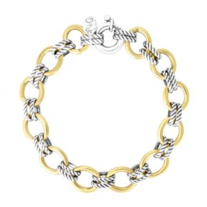 STERLING SILVER AND 18K YELLOW BONDED DOPPIA LINK FANCY BRACELET