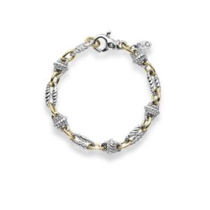 STERLING SILVER AND 18K YELLOW GOLD BONDED FANCY VICTORIAN LINK BRACELET