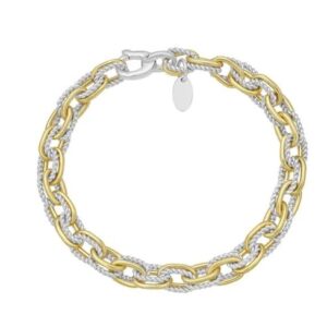 Sterling Silver and 18K Yellow Gold Bonded Fancy Link Bracelet