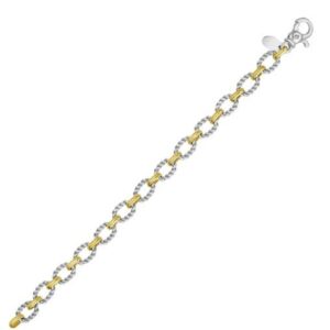 Sterling Silver and 18k Yellow Gold Bonded Textured and Polish Link Bracelet