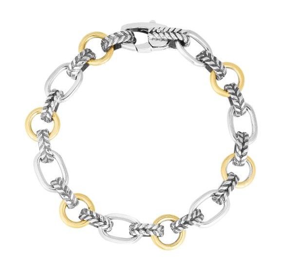 Sterling Silver and 18K Yellow Gold Bonded Fancy Link Bracelet