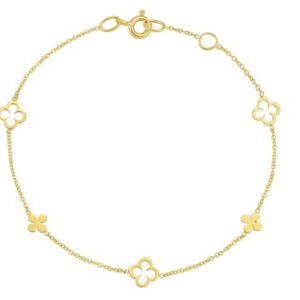 14K YELLOW GOLD ALTERNATING CLOVER BRACELET