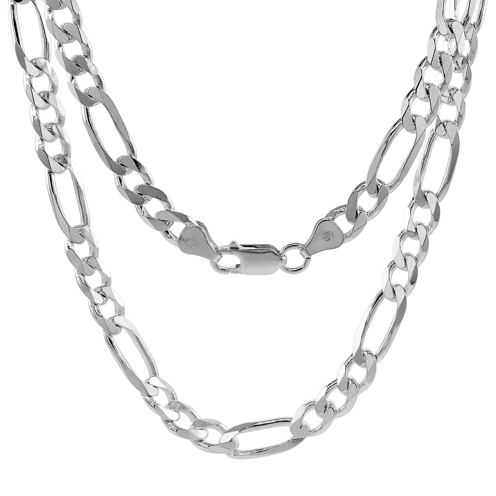 Sterling Silver 22" 6.6mm Figaro Chain Necklace