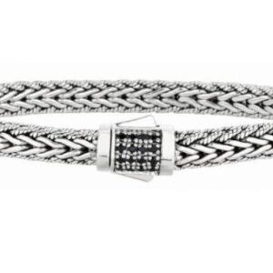 STERLING SILVER WEAVED BRACELET WITH BLACK SAPPHIRES