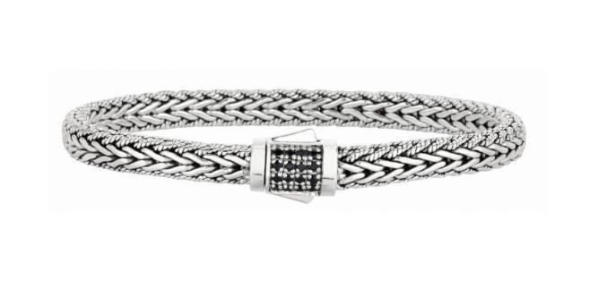 STERLING SILVER WEAVED BRACELET WITH BLACK SAPPHIRES