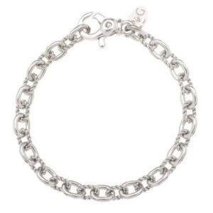 Sterling Silver Oval Textured and High-Polished Link Bracelet