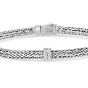 STERLING SILVER WHITE TOPAZ WEAVED BRACELET WITH 3 STATIONS