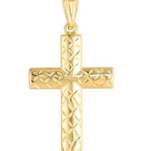 14K YELLOW GOLD DOUBLE SIDED CROSS PENDANT